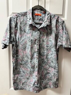 Tori Richard Short Sleeve Button-Down Men's Shirt - Pink & Gray Leaf Print